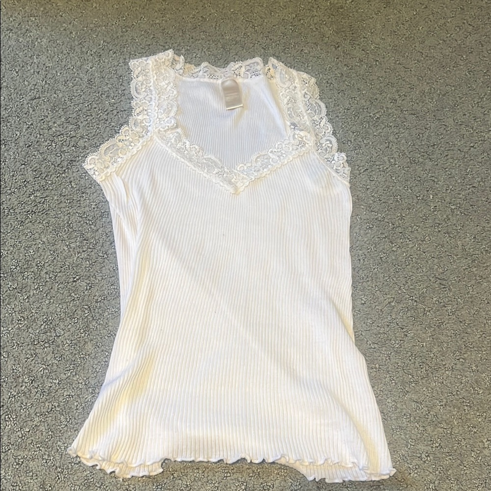 White Lace Trim Women's Tank Top